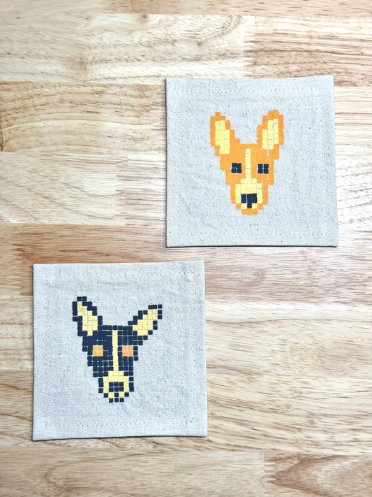 2025SS | Pixel Basenji Coasters ~ Screen-printed Canvas Fabric Coasters