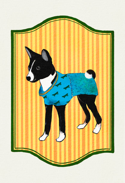 2024-2025 | 4 Basenjis | Basenji Cards and Stickers (paper & water resistant) [Stripe background]