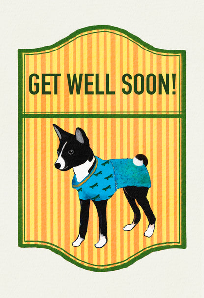 2024-2025 | 4 Basenjis | Basenji Cards and Stickers (paper & water resistant) [Stripe background]