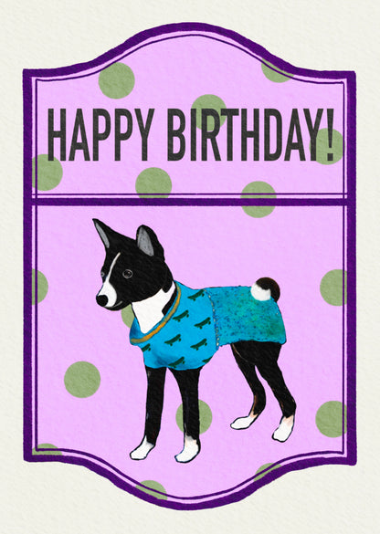 2024- | 4 Basenjis | Basenji Cards and Stickers (paper & water resistant) [Dots]