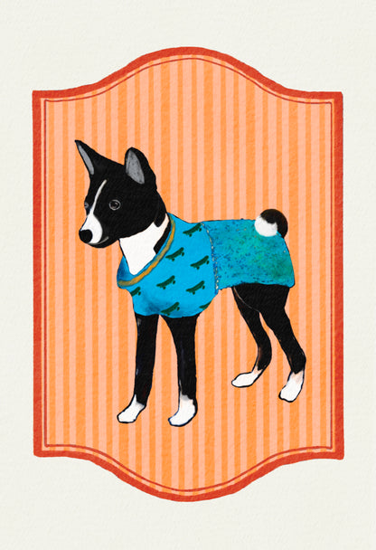 2024-2025 | 4 Basenjis | Basenji Cards and Stickers (paper & water resistant) [Stripe background]