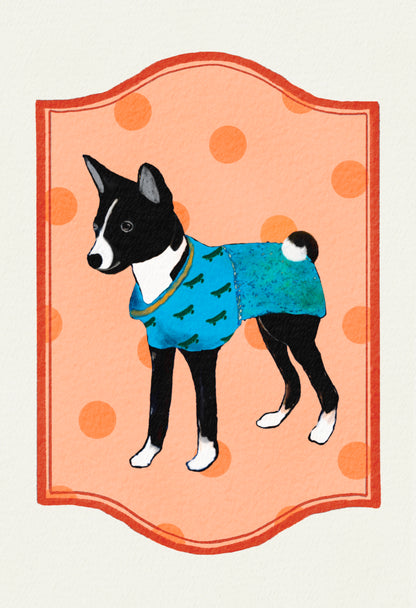2024- | 4 Basenjis | Basenji Cards and Stickers (paper & water resistant) [Dots]
