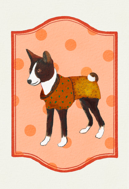 2024- | 4 Basenjis | Basenji Cards and Stickers (paper & water resistant) [Dots]