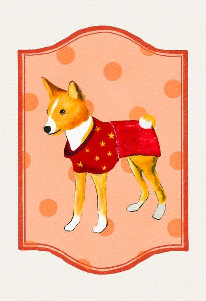 2024- | 4 Basenjis | Basenji Cards and Stickers (paper & water resistant) [Dots]