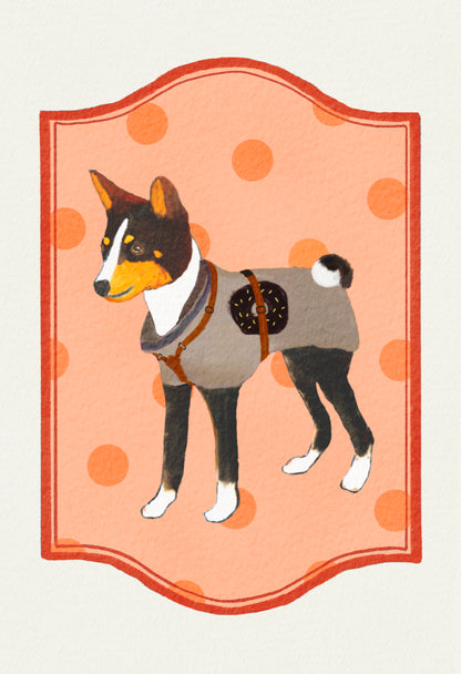 2024- | 4 Basenjis | Basenji Cards and Stickers (paper & water resistant) [Dots]