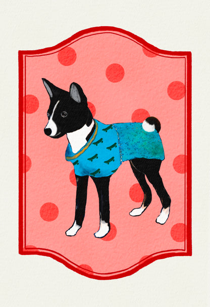 2024- | 4 Basenjis | Basenji Cards and Stickers (paper & water resistant) [Dots]
