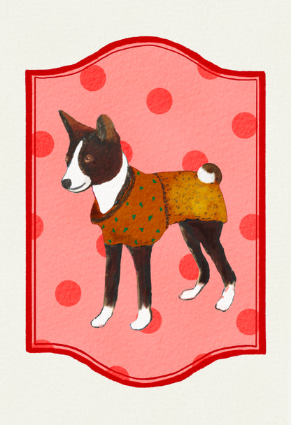 2024- | 4 Basenjis | Basenji Cards and Stickers (paper & water resistant) [Dots]