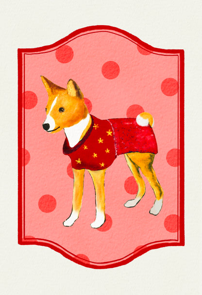 2024- | 4 Basenjis | Basenji Cards and Stickers (paper & water resistant) [Dots]