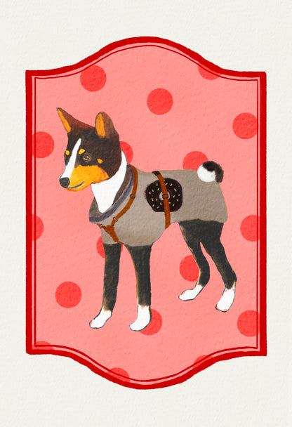 2024- | 4 Basenjis | Basenji Cards and Stickers (paper & water resistant) [Dots]
