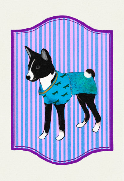 2024-2025 | 4 Basenjis | Basenji Cards and Stickers (paper & water resistant) [Stripe background]
