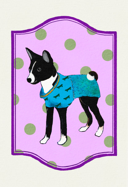 2024- | 4 Basenjis | Basenji Cards and Stickers (paper & water resistant) [Dots]