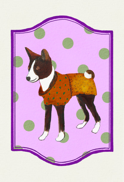 2024- | 4 Basenjis | Basenji Cards and Stickers (paper & water resistant) [Dots]