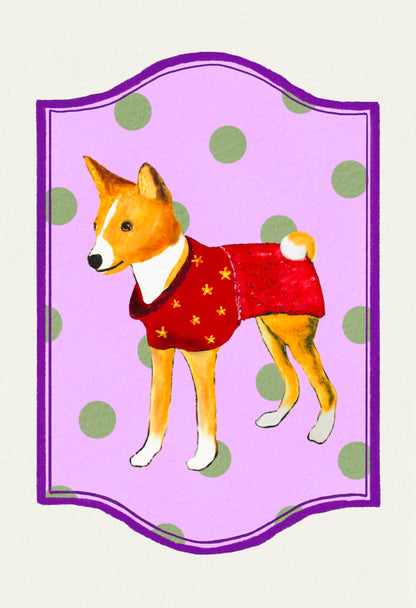 2024- | 4 Basenjis | Basenji Cards and Stickers (paper & water resistant) [Dots]