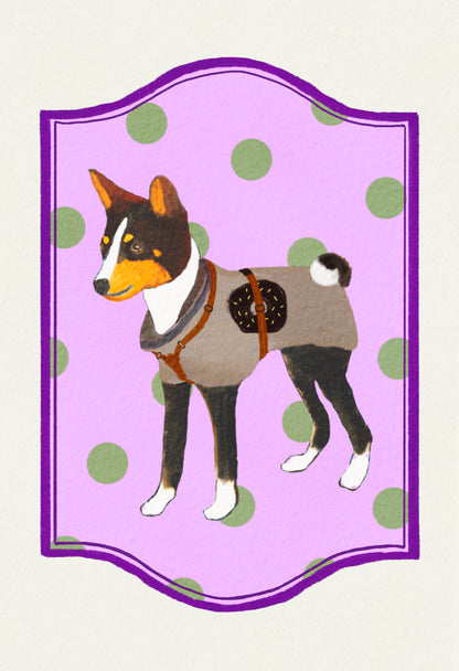 2024- | 4 Basenjis | Basenji Cards and Stickers (paper & water resistant) [Dots]