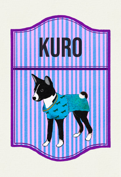 2024-2025 | 4 Basenjis | Basenji Cards and Stickers (paper & water resistant) [Stripe background]