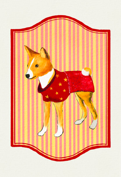 2024-2025 | 4 Basenjis | Basenji Cards and Stickers (paper & water resistant) [Stripe background]
