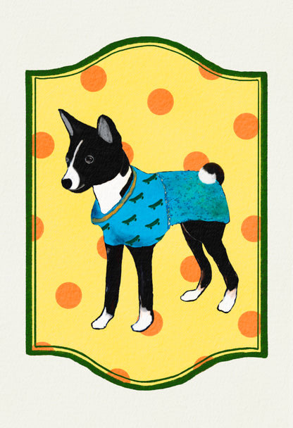 2024- | 4 Basenjis | Basenji Cards and Stickers (paper & water resistant) [Dots]