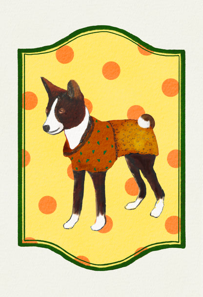 2024- | 4 Basenjis | Basenji Cards and Stickers (paper & water resistant) [Dots]