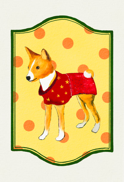 2024- | 4 Basenjis | Basenji Cards and Stickers (paper & water resistant) [Dots]
