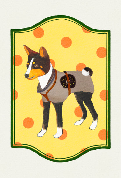2024- | 4 Basenjis | Basenji Cards and Stickers (paper & water resistant) [Dots]